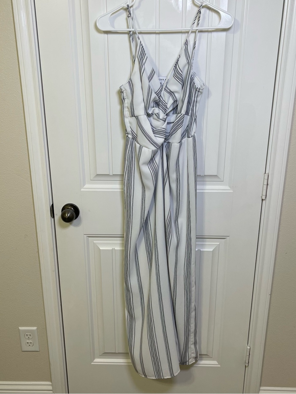 Gilli Striped Wide-Leg Jumpsuit White & Black Twist Front Size S Spaghetti Strap